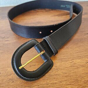 Vintage 80s 90s‎ Black Genuine Leather Horseshoe Womens Belt Size 26/28/S USA